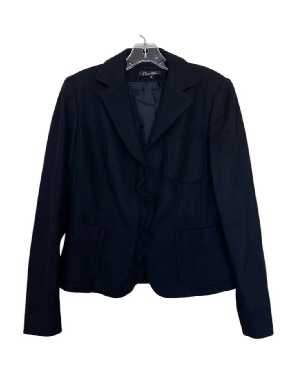Etcetera Wool Jacket Coat Blazer Womens Size 8 Ruffle Black Lined Classic